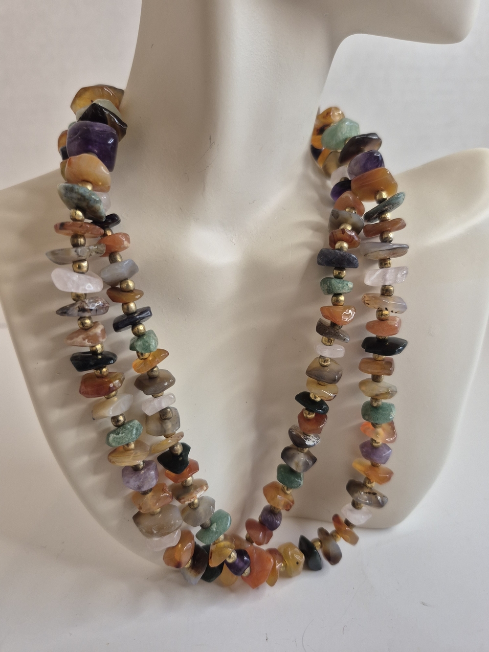 Vintage Multi Colour Long Necklace Mixed Chip Style Bead Natural Gems